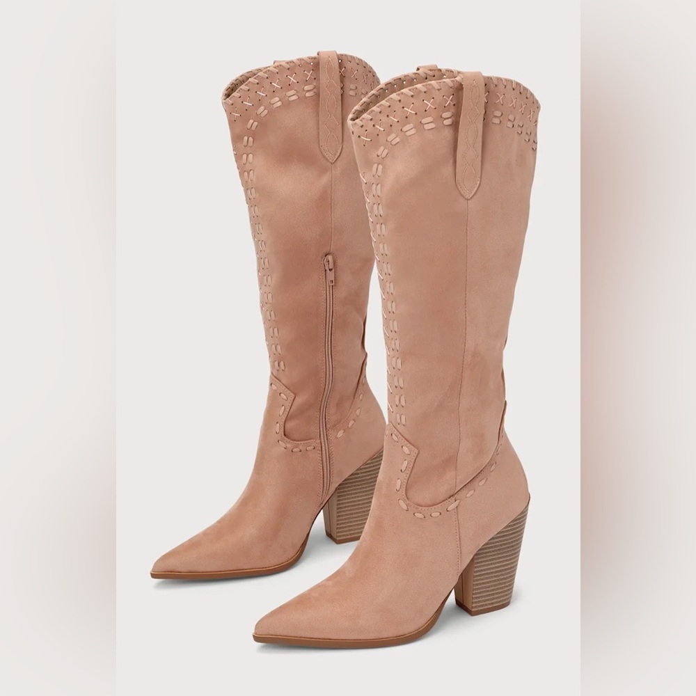 Blush Dusty Rose Suede Western Pointed-Toe Knee-High Cowgirl Boots 🌿